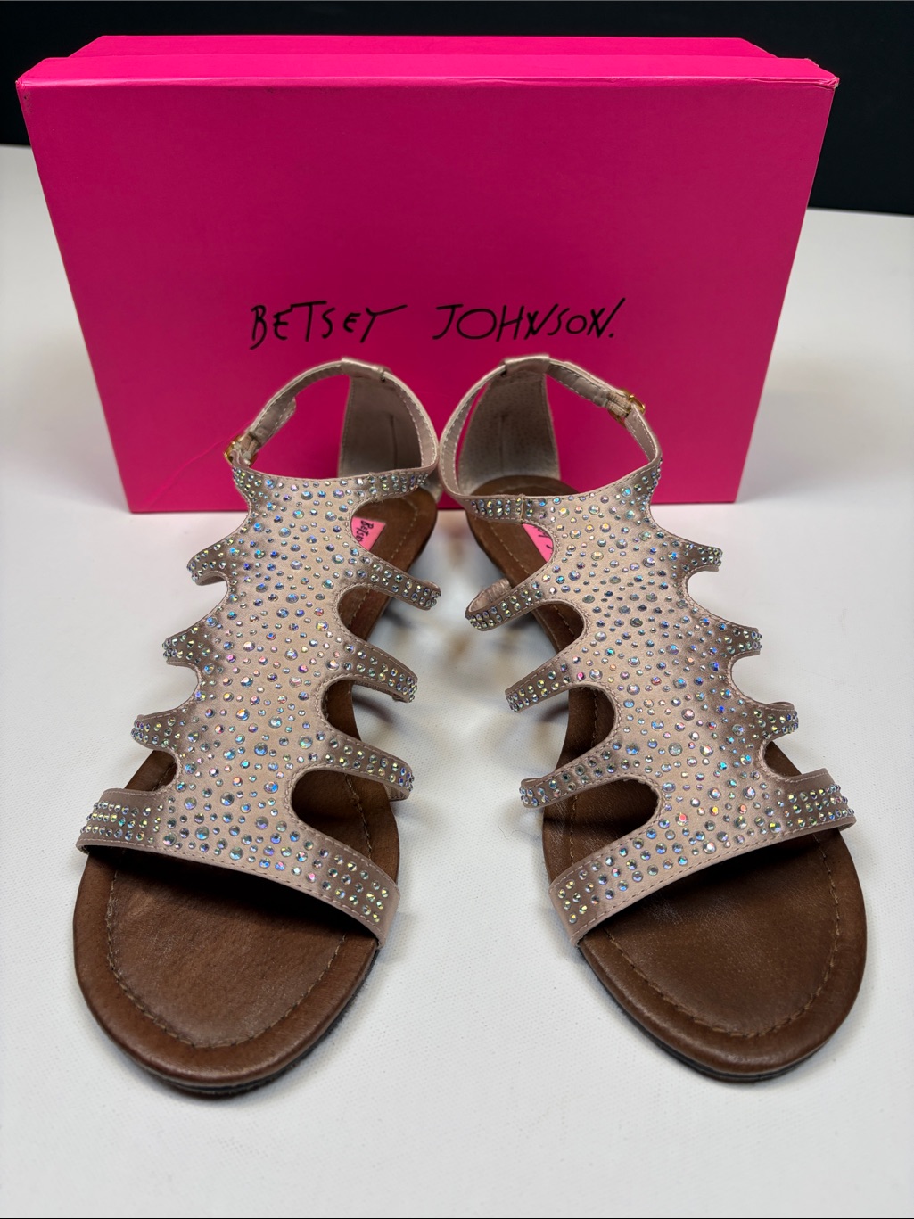 Betsey Johnson Cristals Nude Rhinestone Gladiator Sandals Size 10